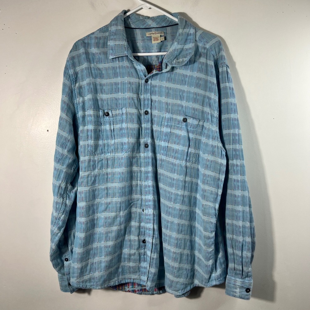Mens Carbon 2 Cobalt Sea Change Chambray Cotton Patchwork Waffle Weave Shirt L